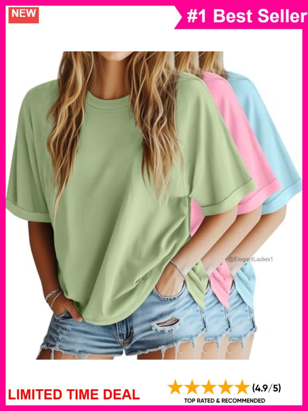 Women's Oversized T-Shirts 3 Pack Soft Stretch Crew Neck Tees